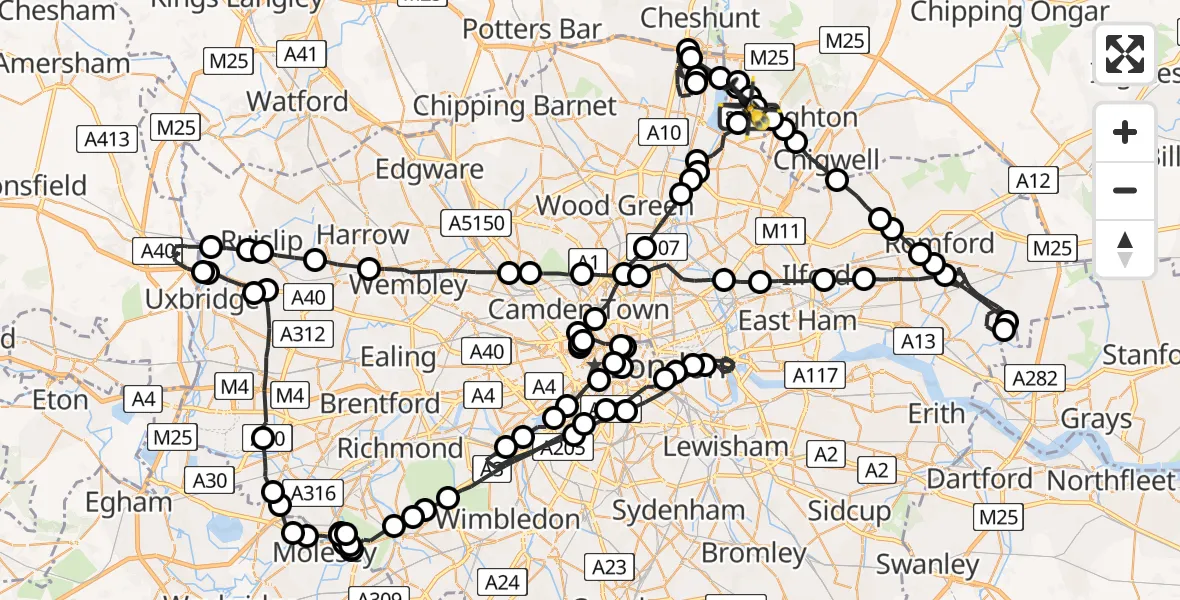 Flight route map: Police Helicopter to Sewardstonebury, Sewardstonebury