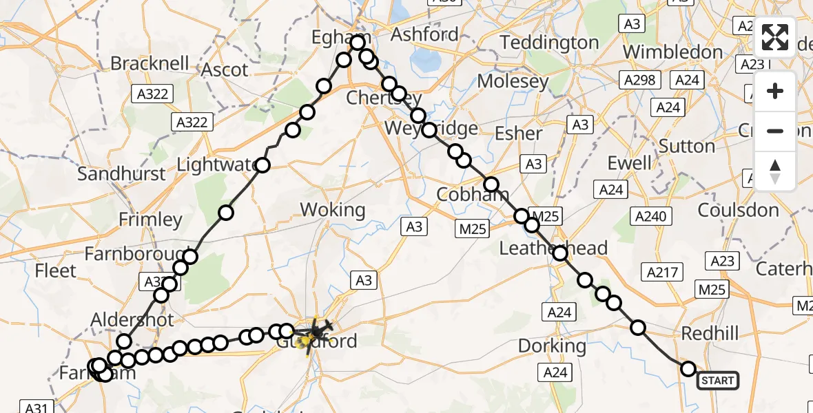 Flight route map: Police Helicopter to Guildford, York Road
