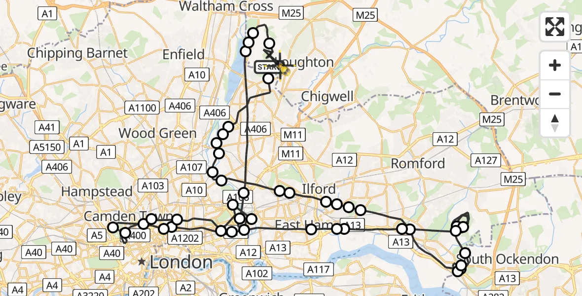 Flight route map: Police Helicopter to Sewardstonebury, Green Ride