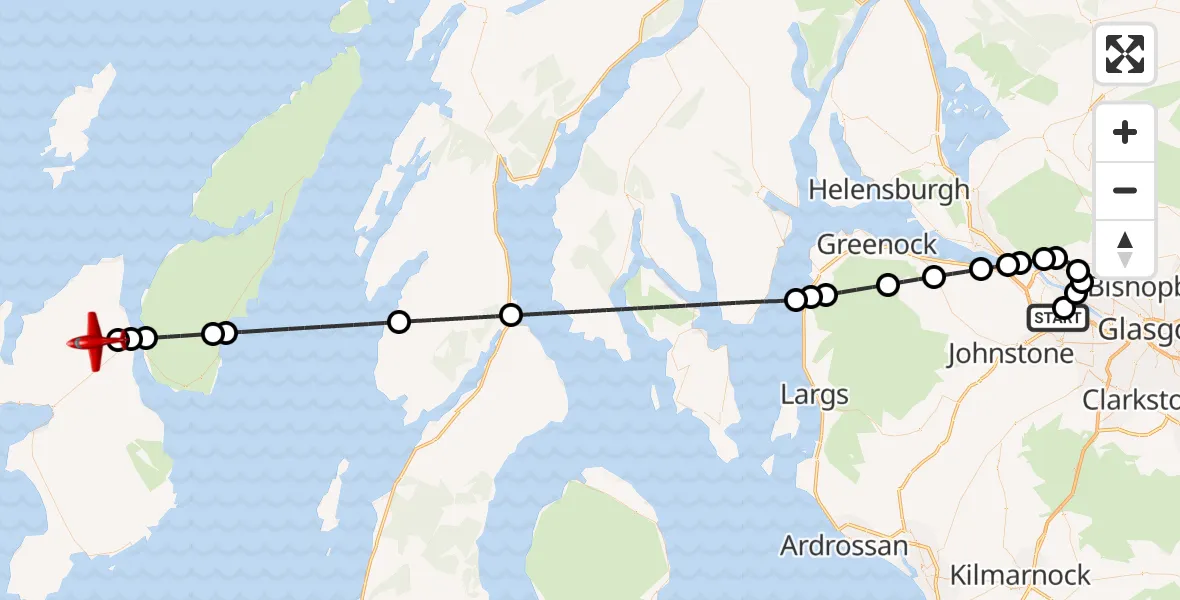 Routekaart van de vlucht: Air Ambulance Aircraft to Keills, Glasgow Airport