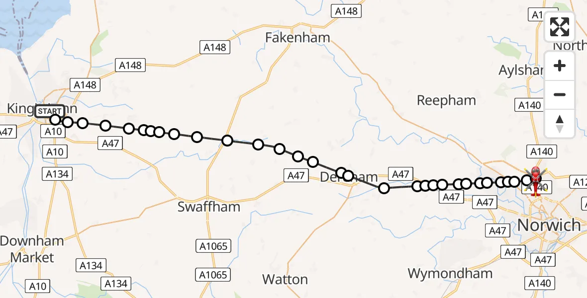 Routekaart van de vlucht: Air Ambulance Helicopter to Norwich Airport, Norwich Airport