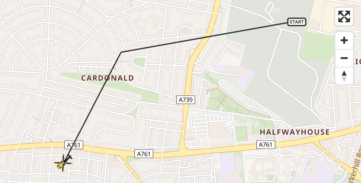 Flight path map showing Police Helicopter route from Glasgow to Glasgow