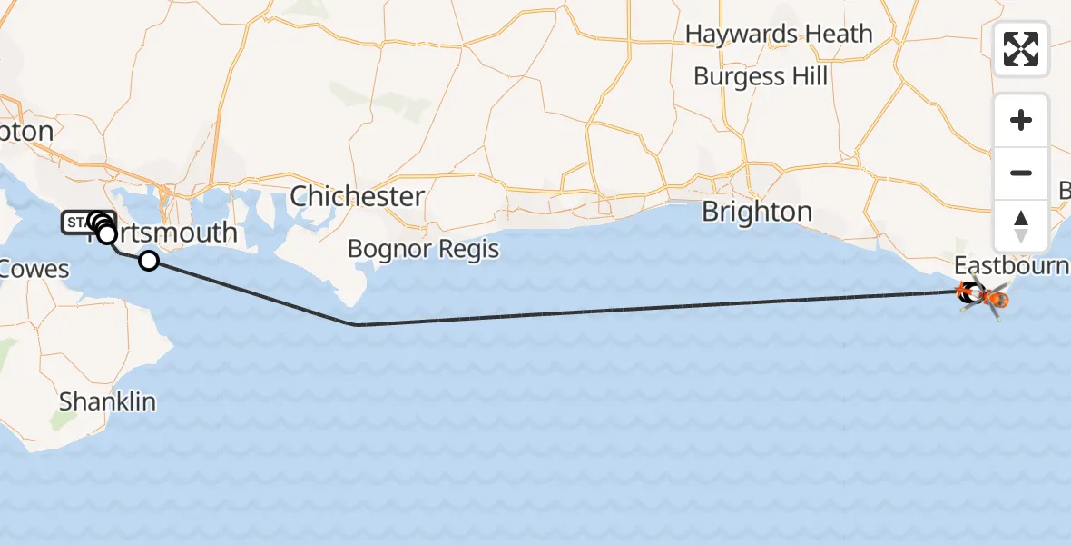 Flight route map: Coastguard Helicopter to Eastbourne, Beachy Head Road