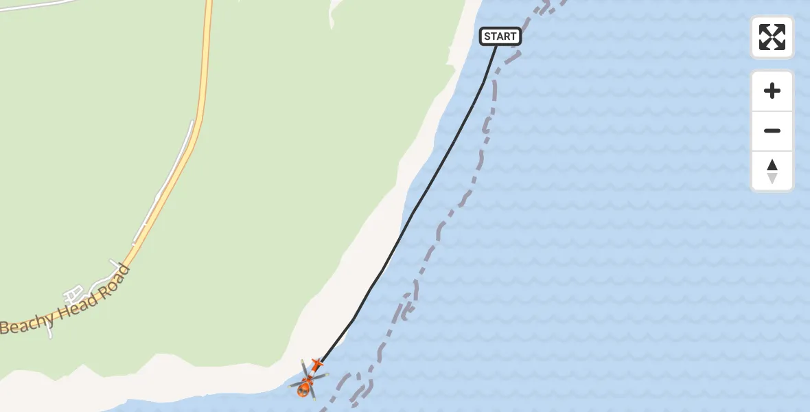 Flight route map: Coastguard Helicopter to Eastbourne, Beachy Head Road