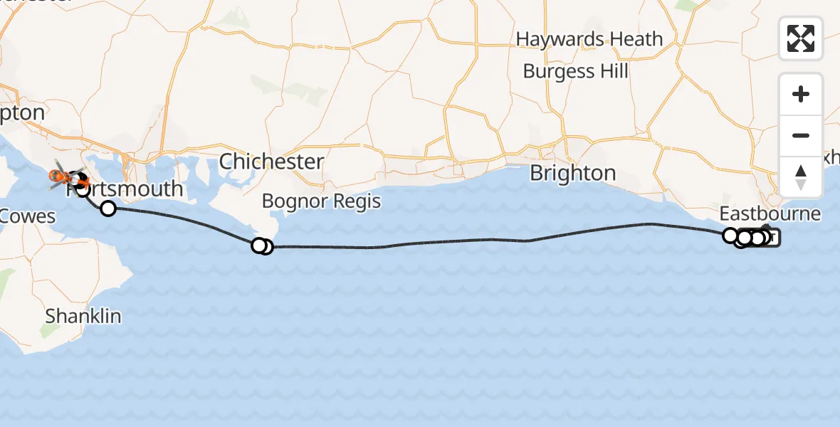 Flight route map: Coastguard Helicopter to Solent Airport, Solent Airport