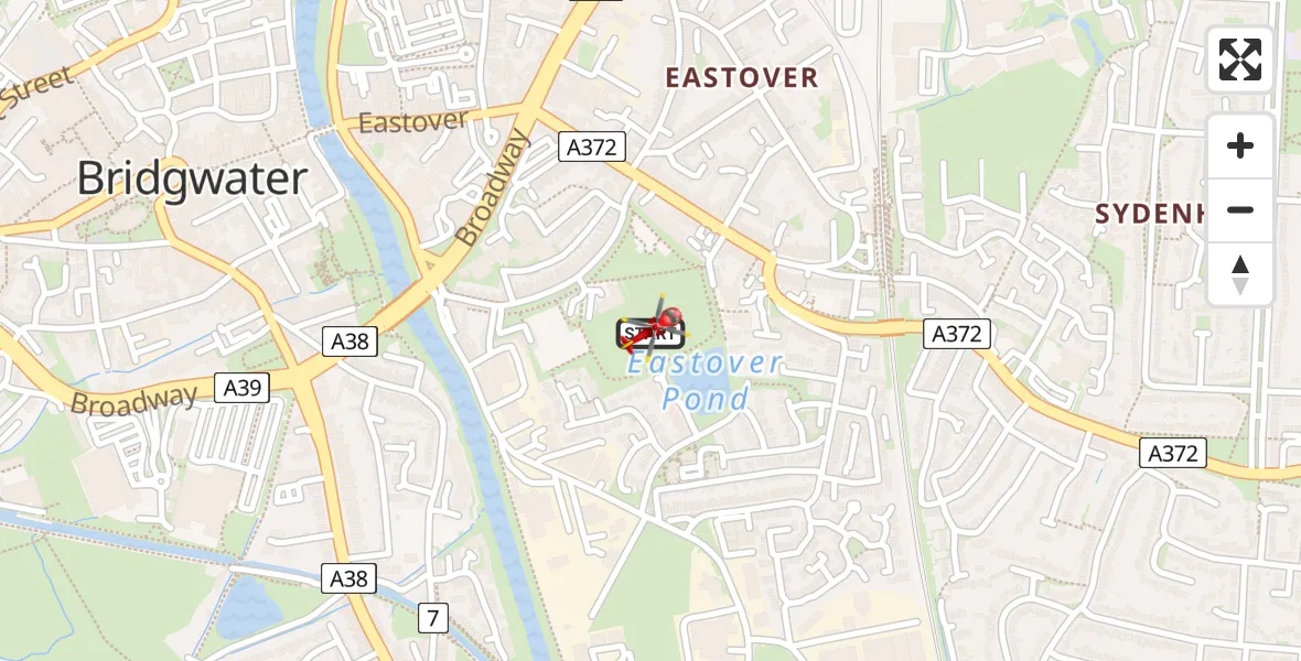 Flight route map: Air Ambulance Helicopter to Bridgwater, Mandarin Close