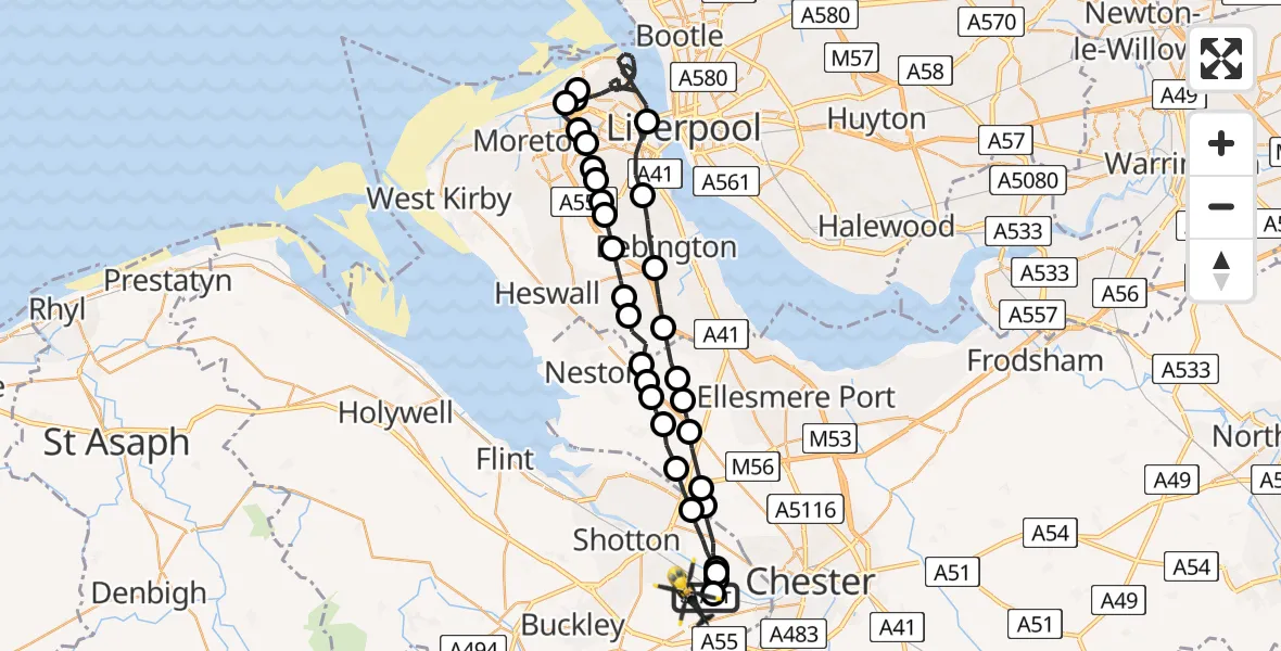 Routekaart van de vlucht: Police Helicopter to Broughton and Bretton, Manor Crescent