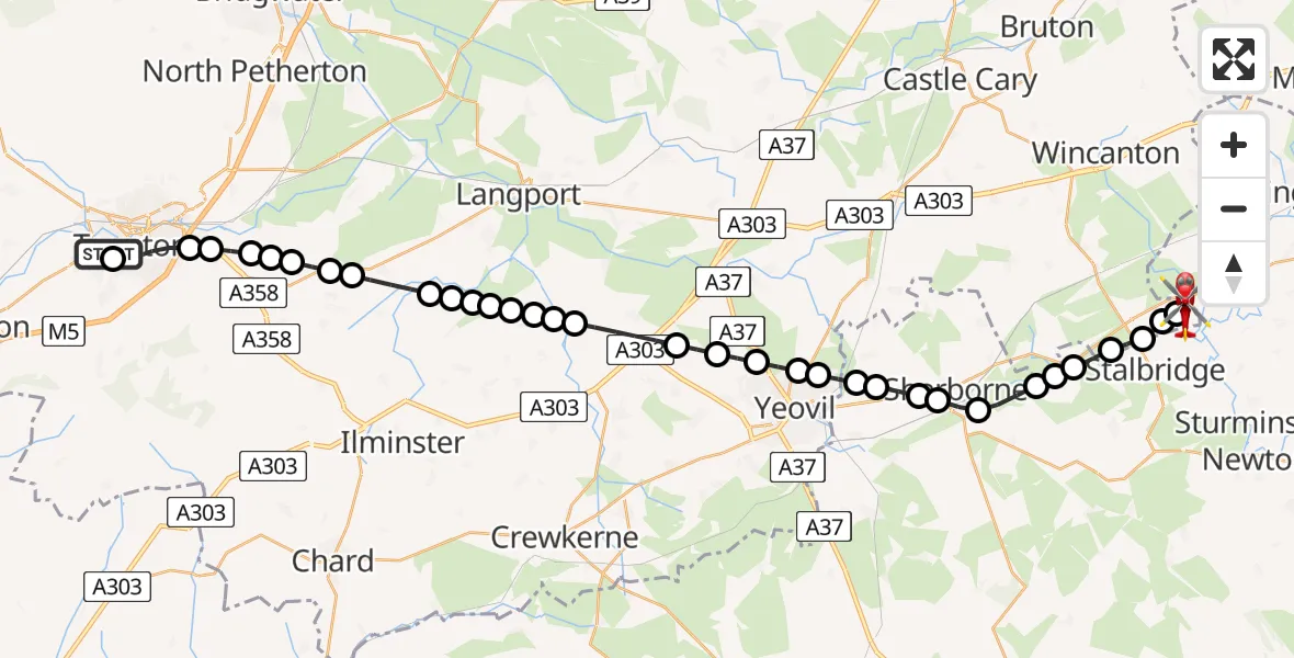 Flight route map: Air Ambulance Helicopter to Henstridge Airfield, Henstridge Airfield