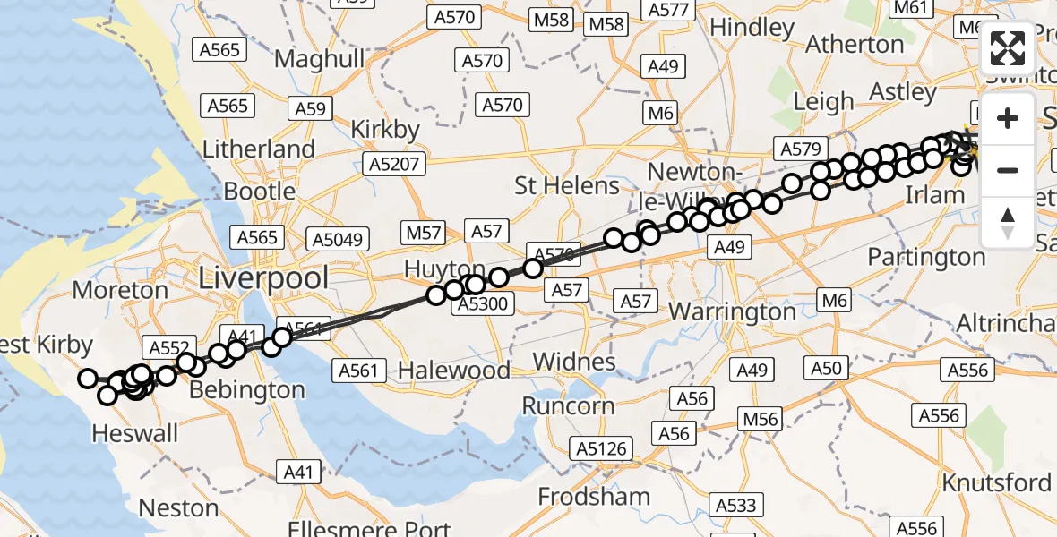 Flight path map showing Police Helicopter route from Manchester Barton Aerodrome to Manchester Barton Aerodrome