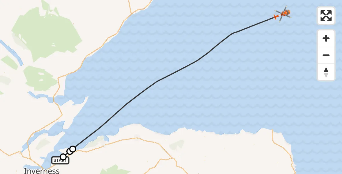 Flight route map: Coastguard Helicopter to North Sea, North Sea