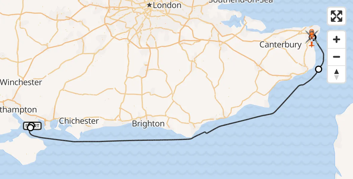 Routekaart van de vlucht: Coastguard Helicopter to Cliffsend, Thanet Coastal Path