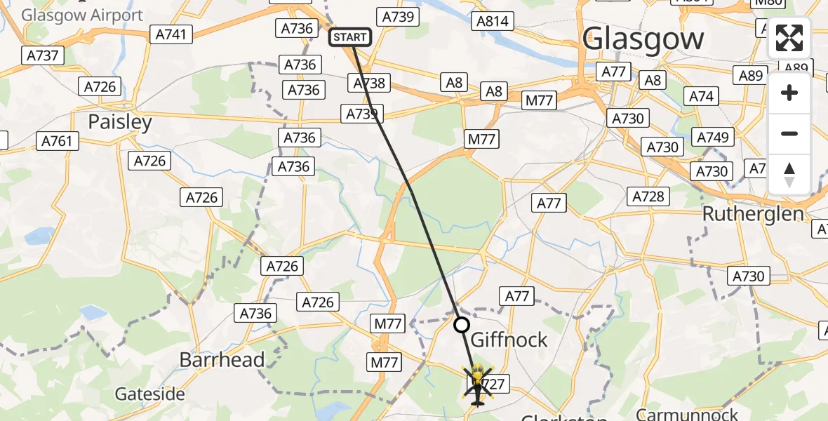 Routekaart van de vlucht: Police Helicopter to Giffnock, Milverton Road