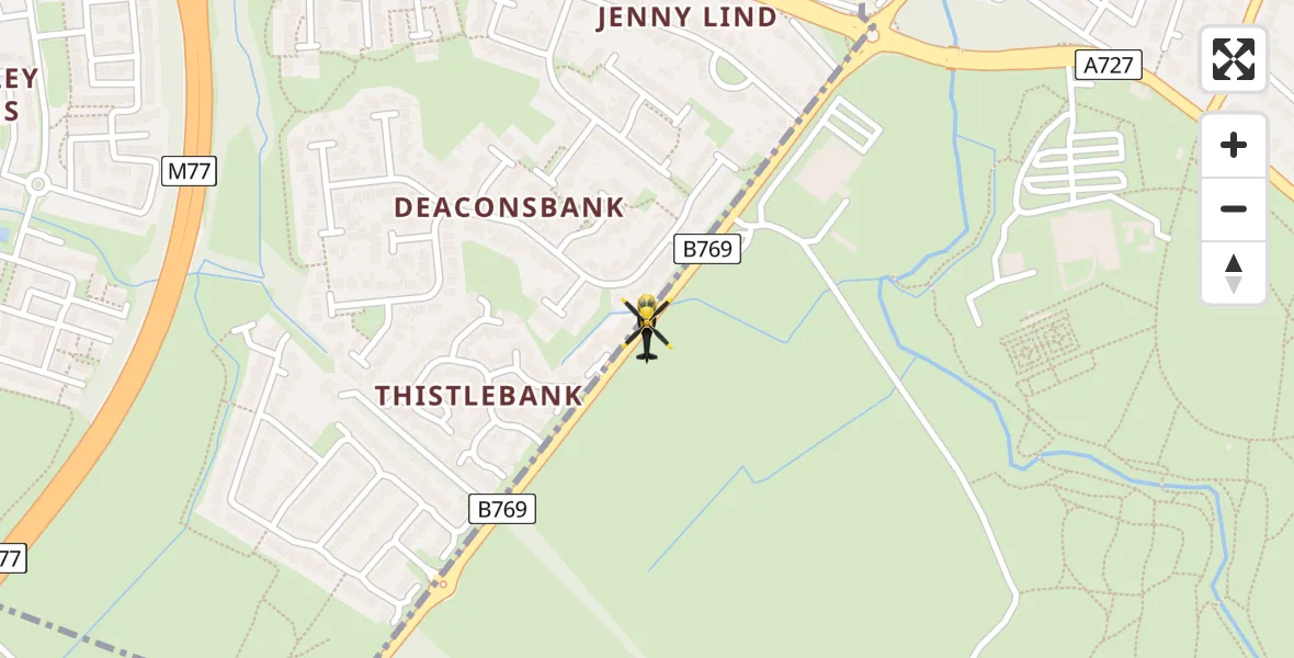 Flight path map showing Police Helicopter route from Glasgow to Glasgow