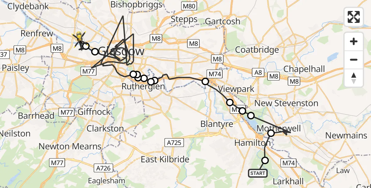 Flight route map: Police Helicopter to Glasgow, Sorley Street