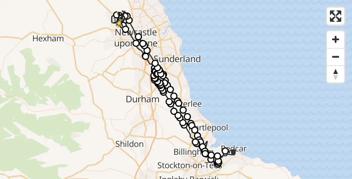 Flight route map: Police Helicopter to Newcastle International Airport, Newcastle International Airport
