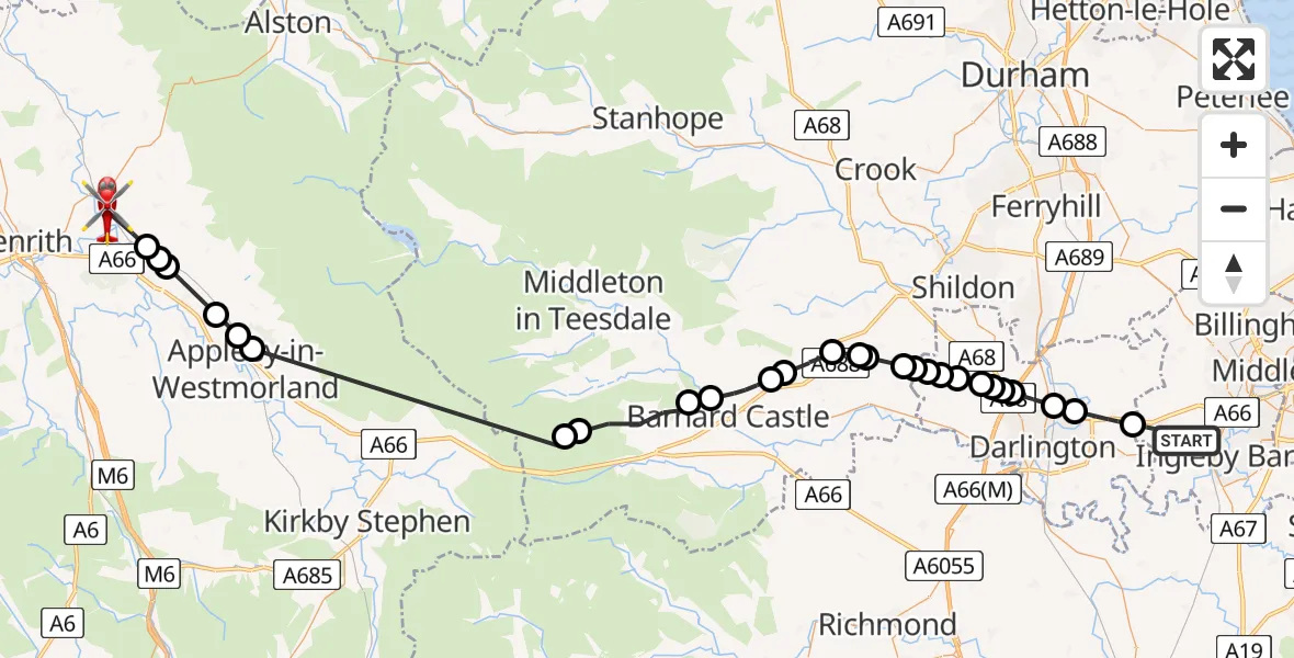 Flight route map: Air Ambulance Helicopter to Langwathby, B6412