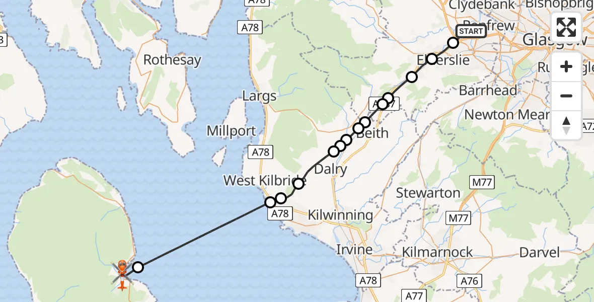 Flight route map: Coastguard Helicopter to Brodick, Fishermans Walk
