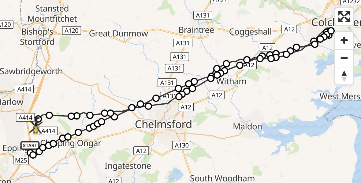 Routekaart van de vlucht: Police Helicopter to North Weald Bassett, Rayley Lane