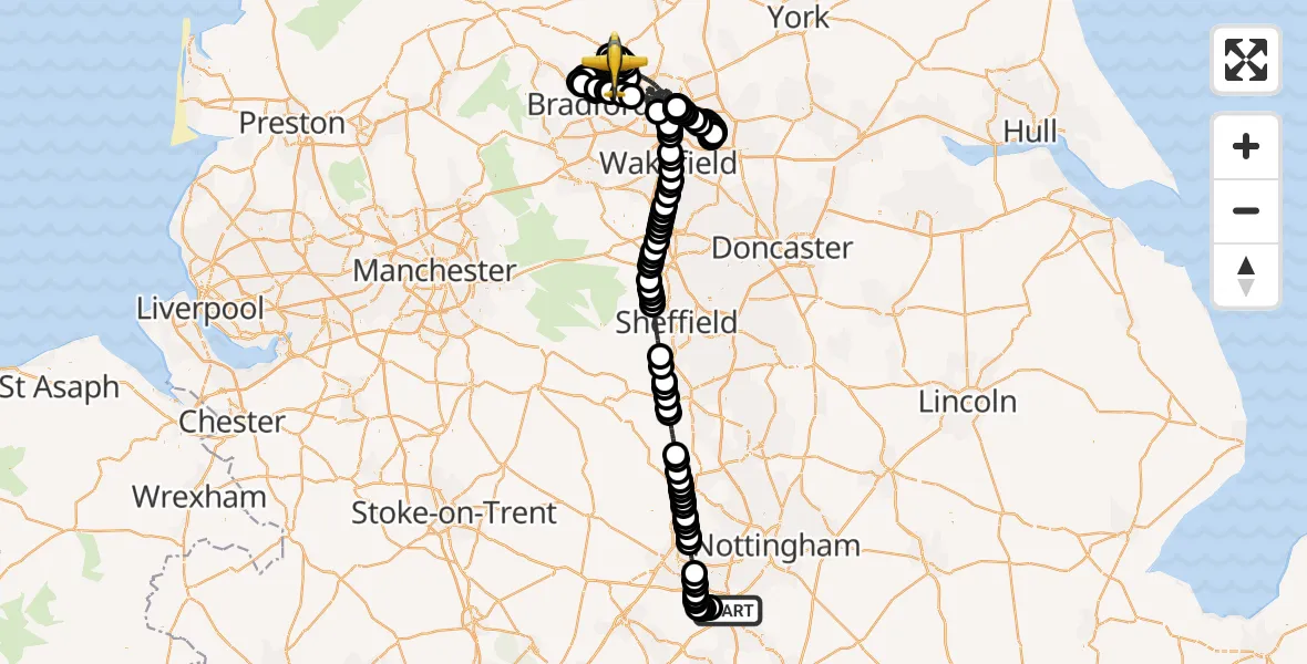 Flight route map: Police Aircraft to Leeds Bradford Airport, Leeds Bradford Airport