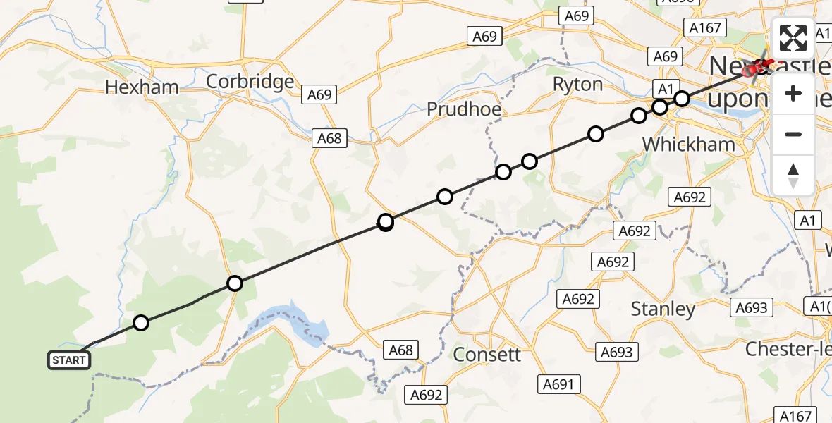 Routekaart van de vlucht: Air Ambulance Helicopter to Newcastle Royal Victoria Infirmary, Newcastle Royal Victoria Infirmary