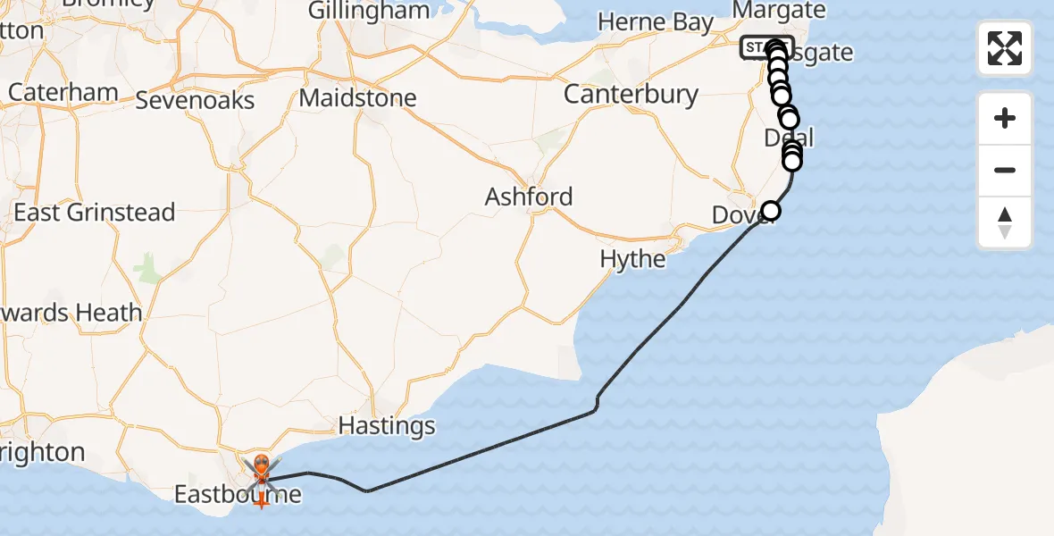 Flight route map: Coastguard Helicopter to Eastbourne, Prince William Parade