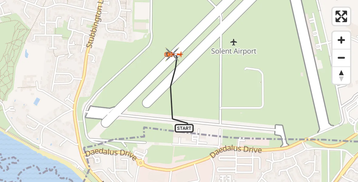 Flight path map showing Coastguard Helicopter route from Solent Airport to Solent Airport
