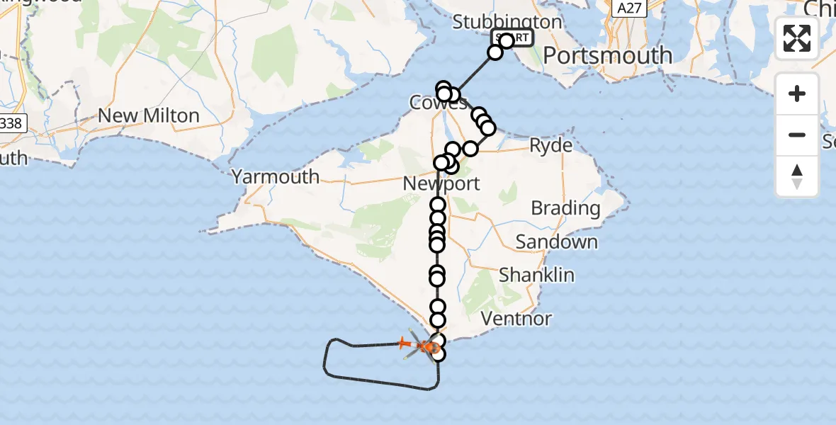 Flight route map: Coastguard Helicopter to English Channel, English Channel