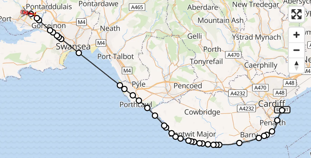 Routekaart van de vlucht: Air Ambulance Helicopter to Dafen, Heol Aur