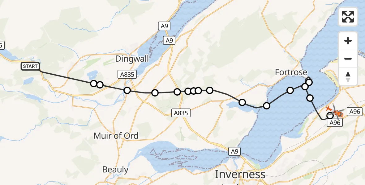 Flight route map: Coastguard Helicopter to Inverness Airport, Inverness Airport