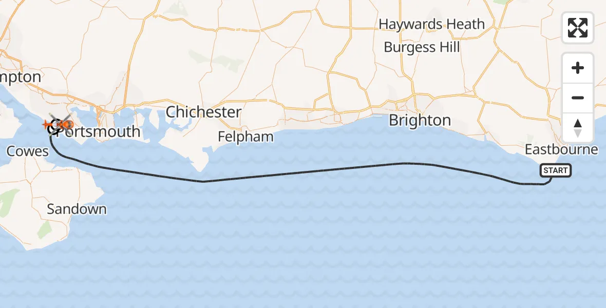 Flight route map: Coastguard Helicopter to Solent Airport, Solent Airport