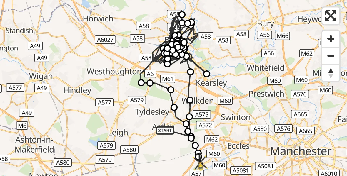 Routekaart van de vlucht: Police Helicopter to Manchester Barton Aerodrome, Manchester Barton Aerodrome