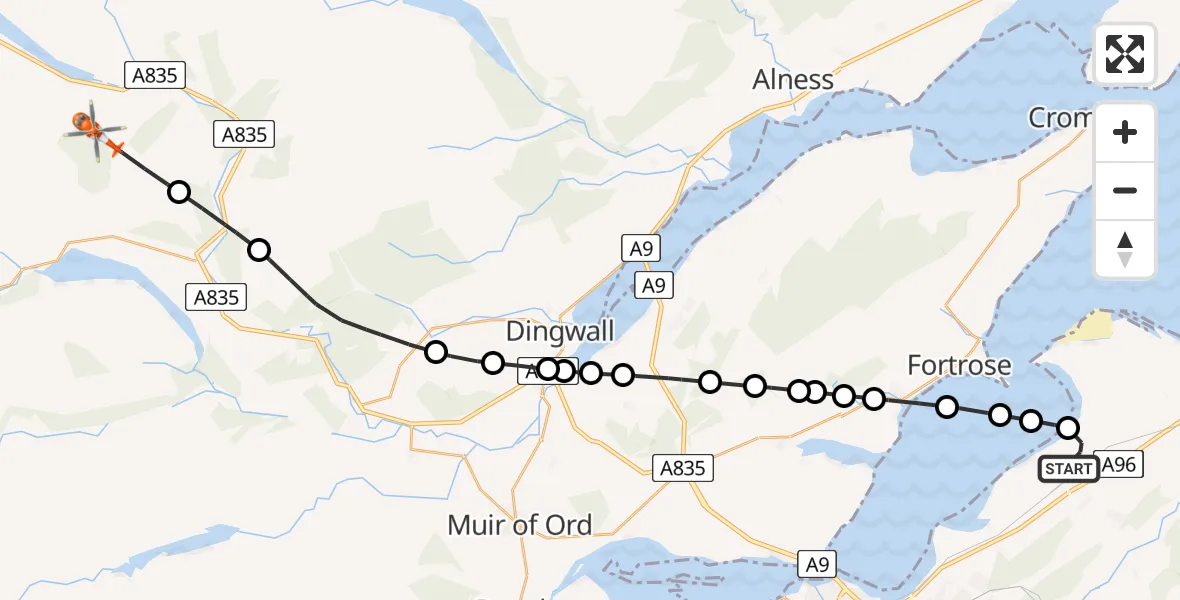 Flight route map: Coastguard Helicopter to Little Garve, Inverness Airport