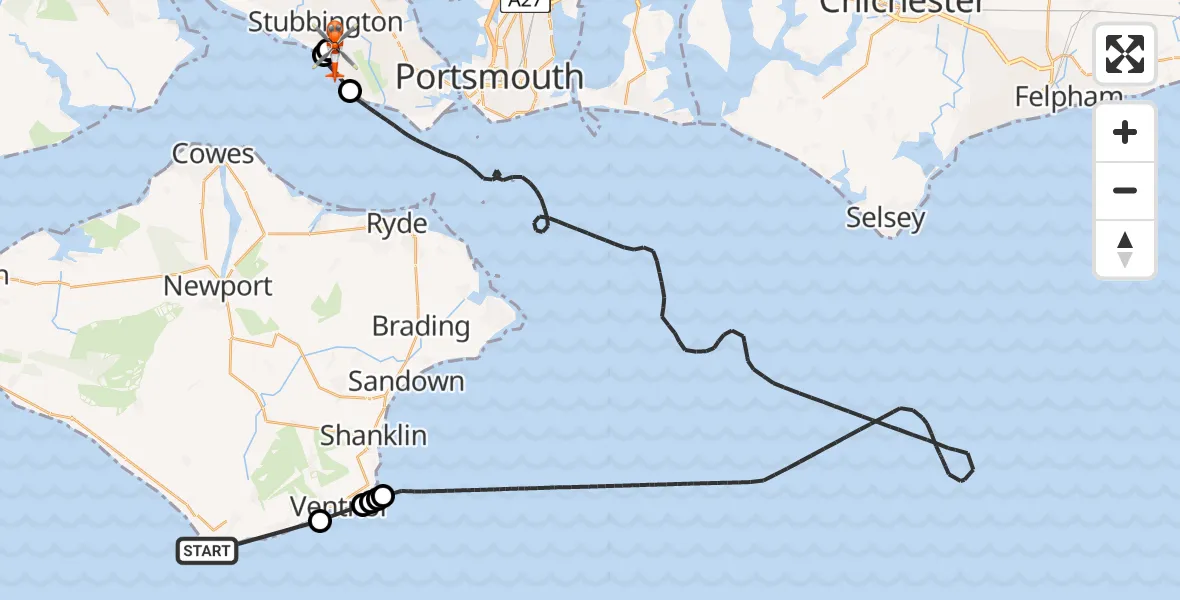 Flight route map: Coastguard Helicopter to Solent Airport, Solent Airport