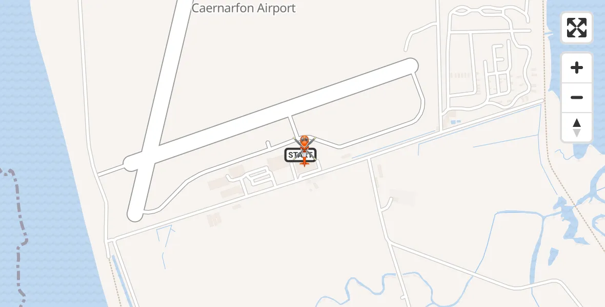 Flight path map showing Coastguard Helicopter route from Caernarfon Airport to Caernarfon Airport