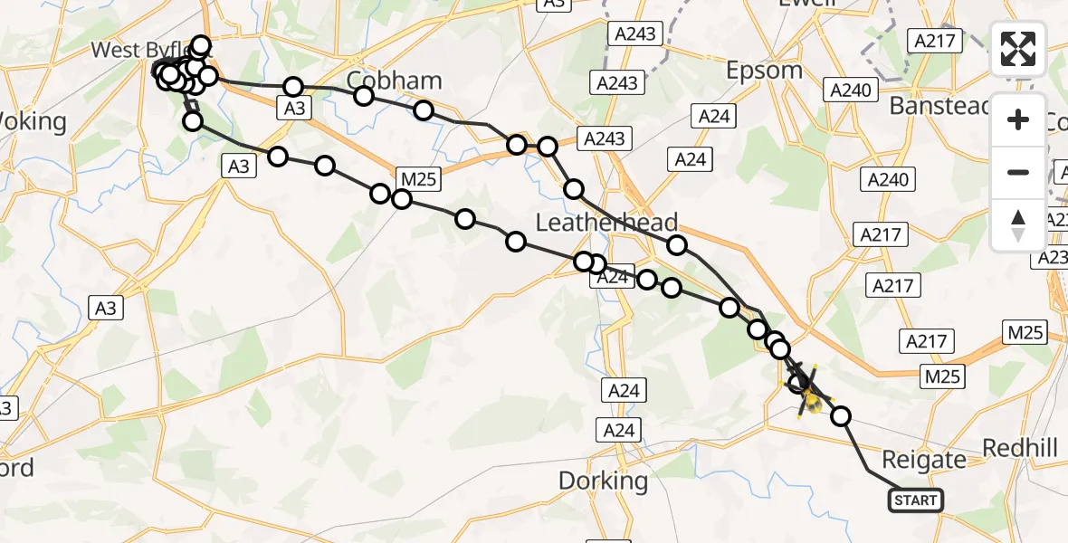 Routekaart van de vlucht: Police Helicopter to Buckland, Rectory Lane
