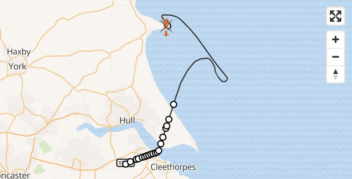Flight route map: Coastguard Helicopter to Flamborough, Lighthouse Road