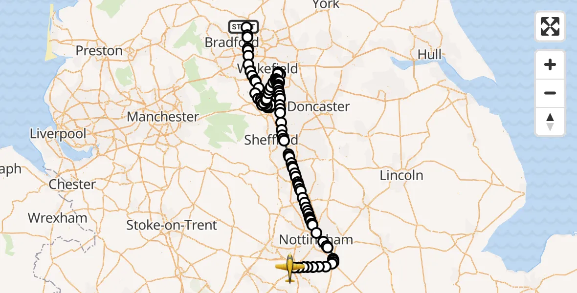Flight route map: Police Aircraft to East Midlands Airport, East Midlands Airport