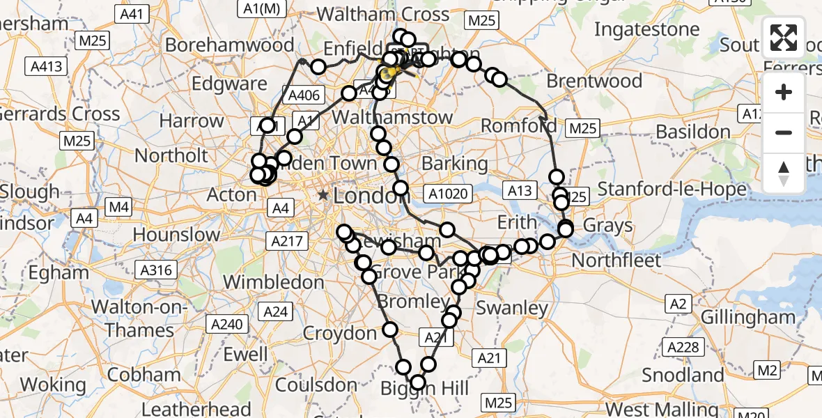 Flight route map: Police Helicopter to London Borough of Waltham Forest, Sunnyside Drive