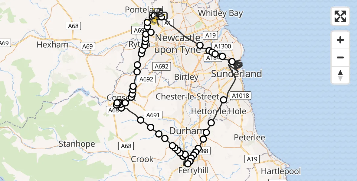 Routekaart van de vlucht: Police Helicopter to Newcastle International Airport, Newcastle International Airport