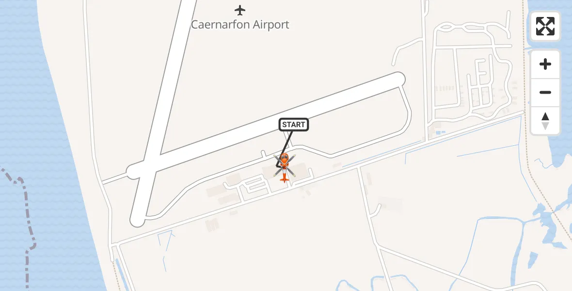 Flight path map showing Coastguard Helicopter route from Caernarfon Airport to Caernarfon Airport