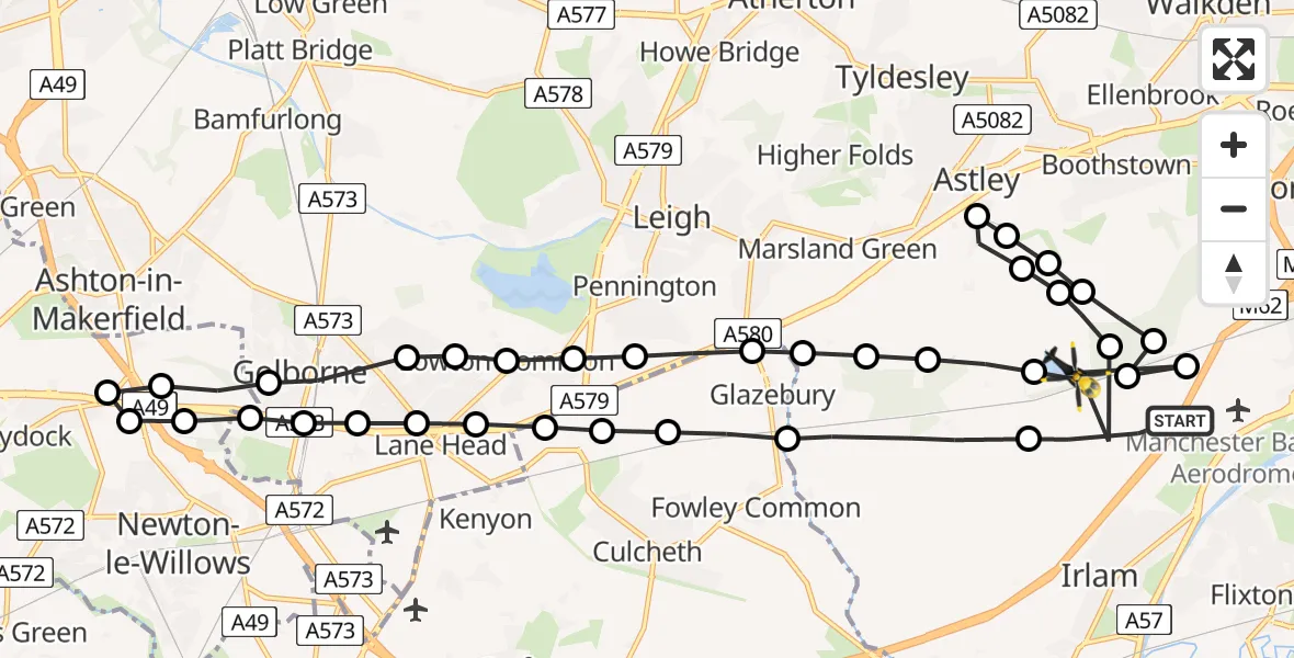 Flight path map showing Police Helicopter route from Irlam to Irlam