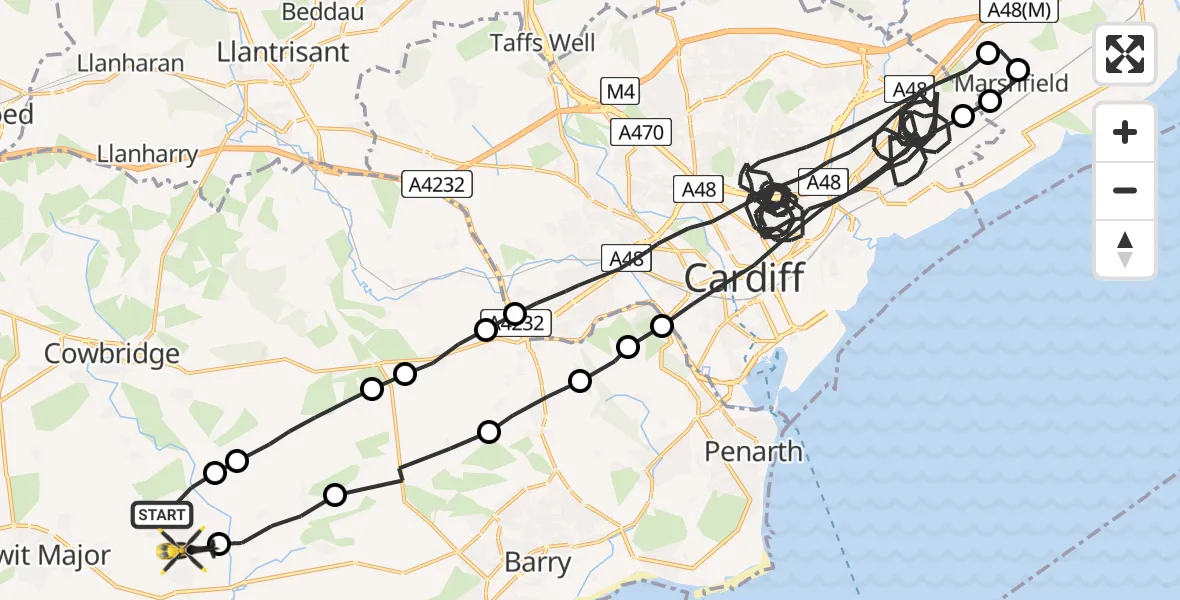 Flight route map: Police Helicopter to MOD St Athan, MOD St Athan