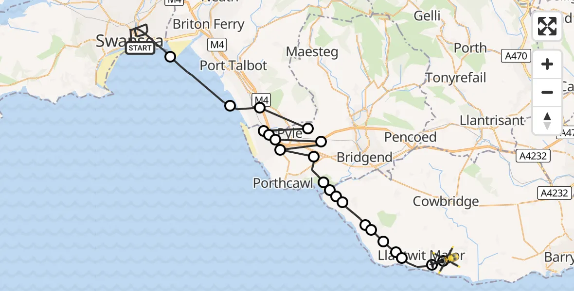 Flight route map: Police Helicopter to MOD St Athan, MOD St Athan