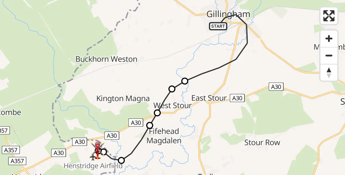 Routekaart van de vlucht: Air Ambulance Helicopter to Henstridge Airfield, Henstridge Airfield