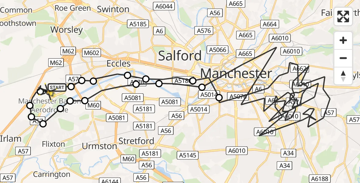 Flight route Police Helicopter Manchester Barton Aerodrome - Manchester Barton Aerodrome, 02 February 2026, 01:16