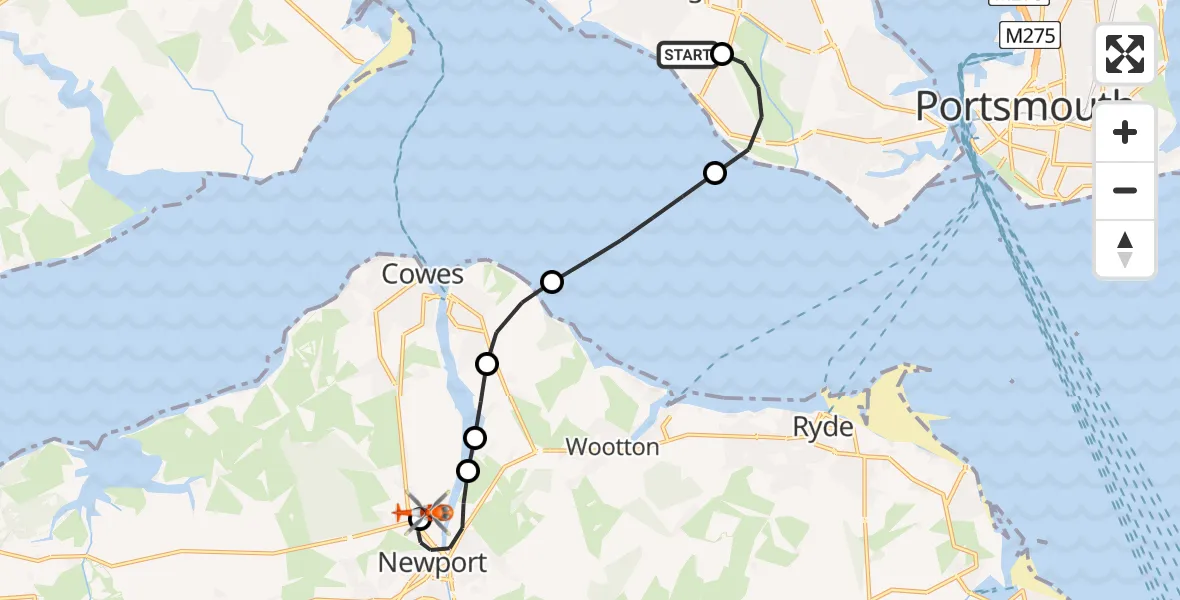 Flight route Coastguard Helicopter Solent Airport - St Marys Hospital Isle Of Wight, 02 February 2026, 02:02