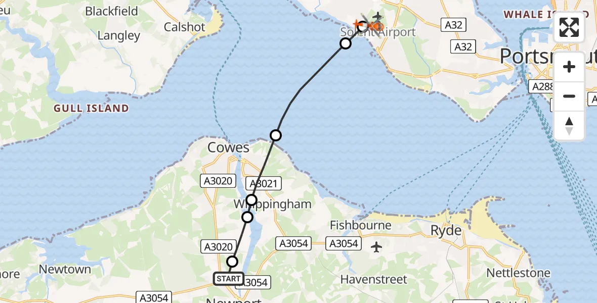 Flight route Coastguard Helicopter St Marys Hospital Isle Of Wight - Solent Airport, 02 February 2026, 03:00