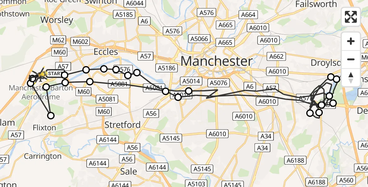 Routekaart van de vlucht: Police Helicopter to Manchester Barton Aerodrome
