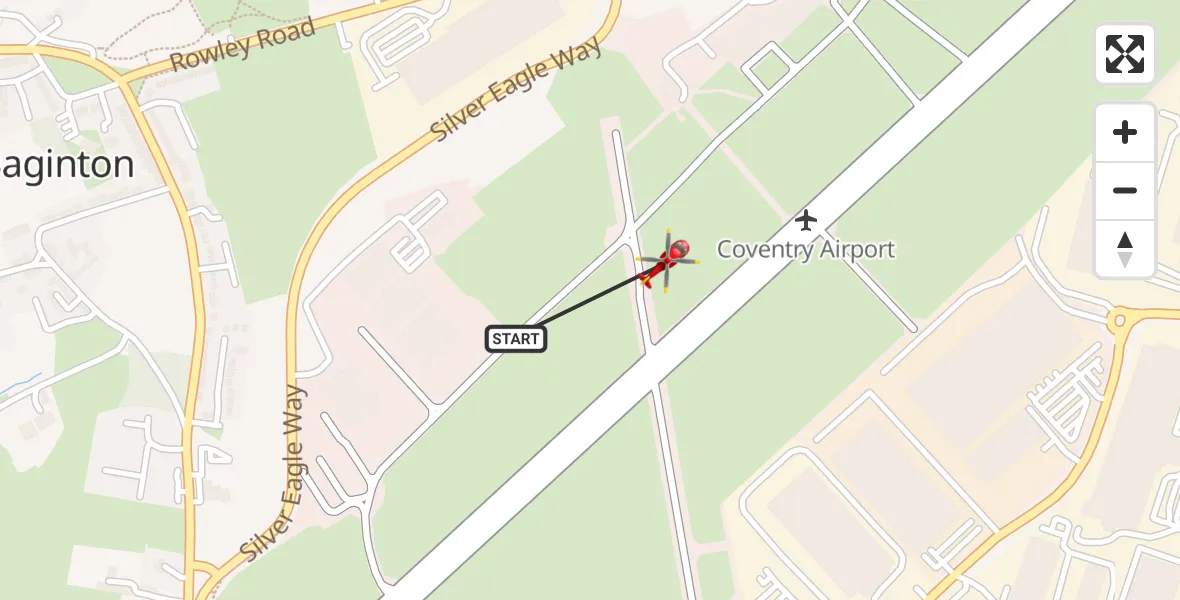Flight route Air Ambulance Helicopter Coventry Airport - Coventry Airport, 02 February 2026, 07:25