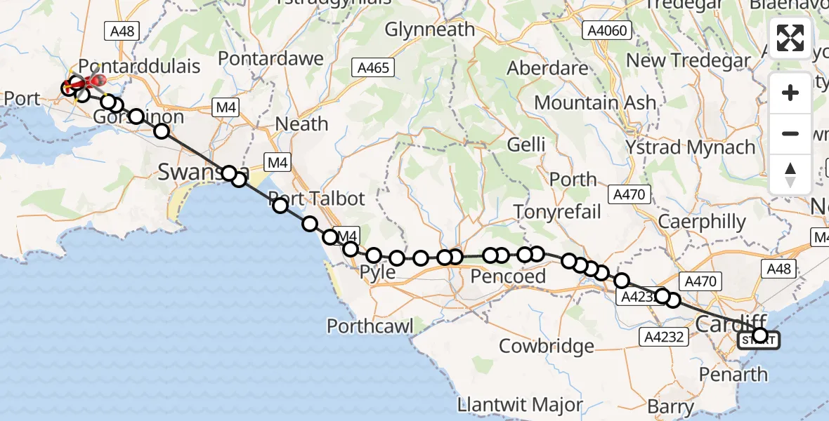 Routekaart van de vlucht: Air Ambulance Helicopter to Dafen, Heol Aur